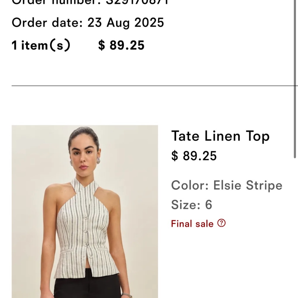 Reformation Tate Linen Top Ivory - Size 6